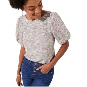 Loft Rainbow Sprinkle Boucher Top With Puff Sleeve